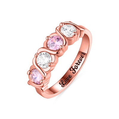 Custom 4 Birthstones Hugs and Kisses XoXo Ring In Rose Gold