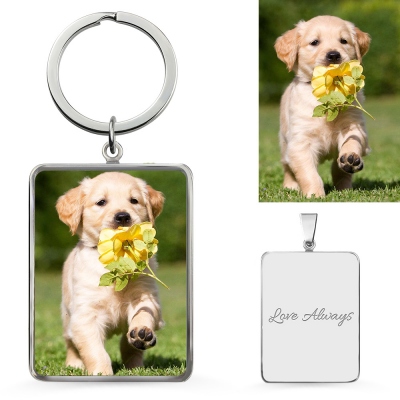 Custom Color Dog Photo Keychain Sterling Silver