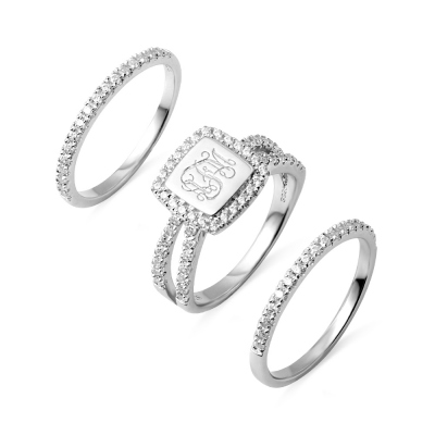 Custom Three Piece Monogram Sterling Silver Ring