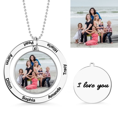 Personalized Engraved Circle Photo Necklace Sterling Silver