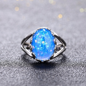 Blue Opal Ring Silver-Plated Copper