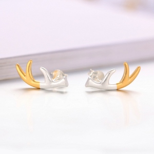 Deer Antler Stud 2 Tones Earrings