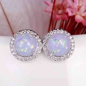 White Opal Round Studs Earrings