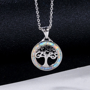 Tree of Life Opal Necklace Silver-Plated Copper