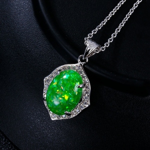 Green Opal Necklace Silver-Plated Copper