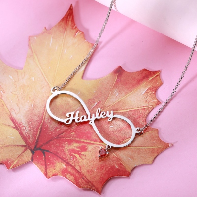  Infinity Single Name Necklace with Birthstone in Silver