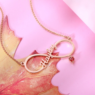 Personalized Infinity Single Name Necklace with Birthstone in Rose Gold