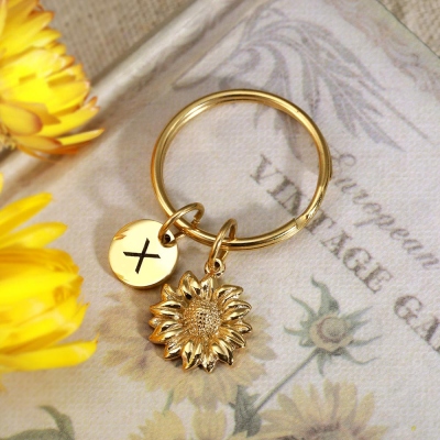 Personalized Sunflower Key Chains in Stainless Steel