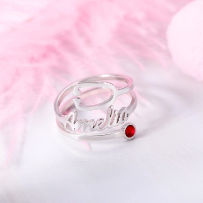 Anello con stetoscopio personalizzato nome e Pietra portafortuna in argento