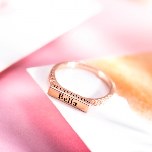 Engraved Stackable Bar Ring in Rosegold