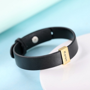 Bracelet en cuir avec nom personnalisé pour famille en or