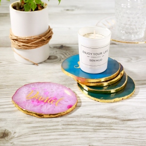 Bord doré Agate/Cristal Coaster Ensemble de 2