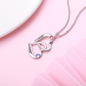 Personalized Intertwined Hearts Necklace with Birthstone