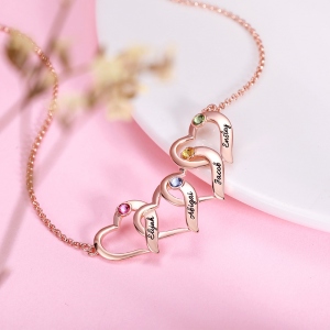 Personalized Intertwined Hearts Necklace with Birthstone in Gold