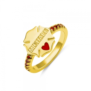 Personalized Firefighter Badge Name Ring