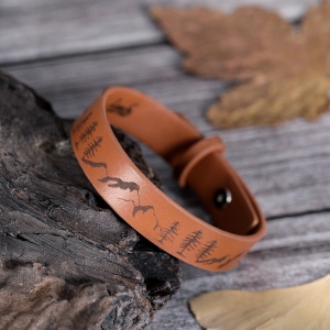 Personalized Forest & Mountain Leather Bracelet