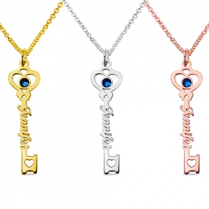 Personalized Key to True Love Birthstone Name Necklace