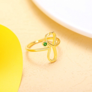 Personalized Stethoscope Birthstone Ring in Gold