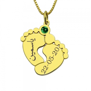 Personalized Baby Feet Birthstone Necklace