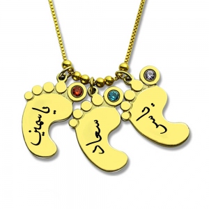 Personalized Mother's Birthstone Necklace with 3 Baby Feet