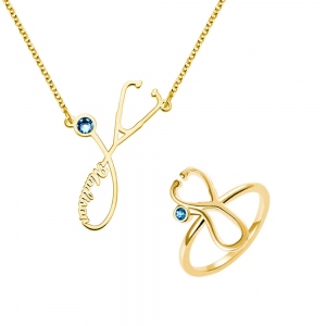 Personalized Birthstone Stethoscope Necklace & Ring