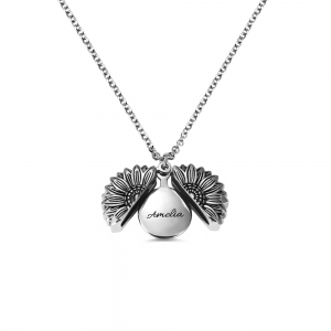 Personalized Sunflower Locket Necklace