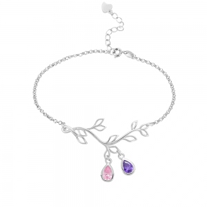 Bracelet de pierre de naissance de branche d'arbre généalogique personnalisé