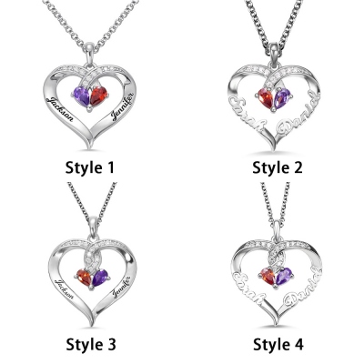 Forever Together Birthstone Name Heart Necklace