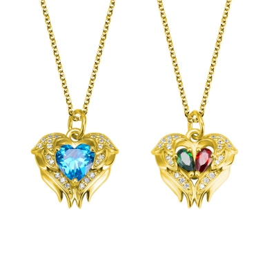 Personalized Angel Wing Necklace with Birthstones