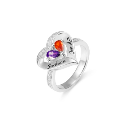 Forever Together Engraved Birthstone Heart Ring for Her