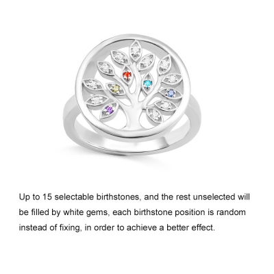 Personalized Family Tree Birthstone Ring in Silver