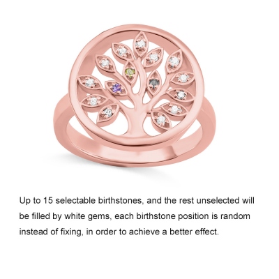Personalized Family Tree Birthstone Ring in Rose Gold
