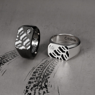 Personalized Tire Mark Ring with Birthstone