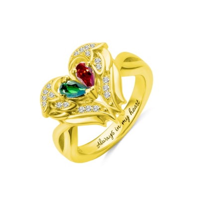 Bague ailes d'ange personnalisée avec deux pierres de naissance