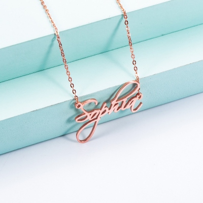 Personalized Calligraphy Name Necklace in Rose Gold