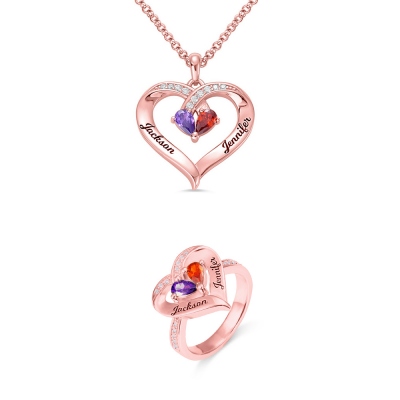Personalized Heart Birthstone Necklace & Ring