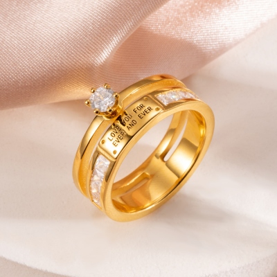 Personalized Double Layer Birthstone Ring