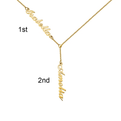 Personalized Two Names Y-shaped Necklace in Gold