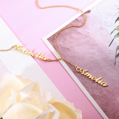 Personalized Two Names Y-shaped Necklace in Gold