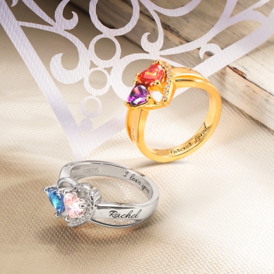 Personalized Heart Birthstone Ring Gift for Her