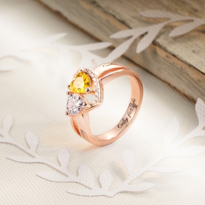 Custom Heart Birthstone Ring Sterling Silver