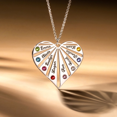 Personalized Family Birthstone Necklace Heart Necklace