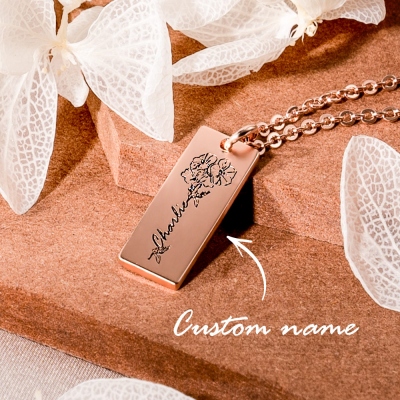 Personalized Birth Flower Name Necklace