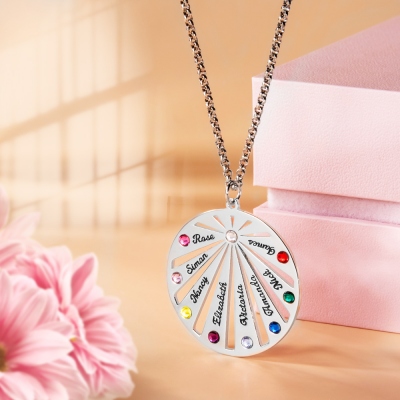 Personalized Circle Family Necklace with Birthstone