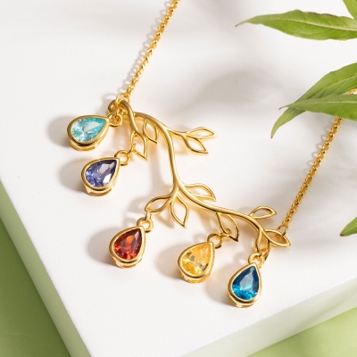 Personalized Family Tree Branch Birthstone Necklace/Bracelet