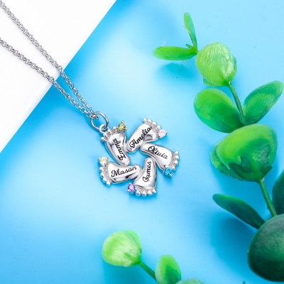 Personalized Baby Feet Birthstone Necklace for Mother