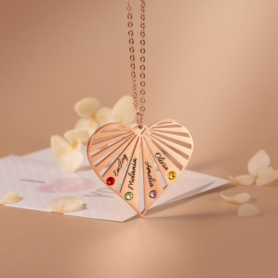 Family Heart Name Necklace with Birthstone