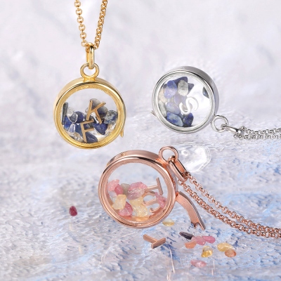 Customized Natural Gem Box and Letter Necklace for Her