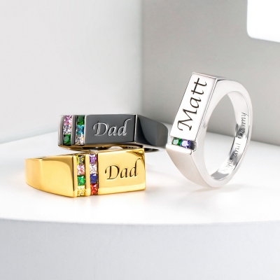 Personalized Birthstone Men's Ring Gift for Father Family Ring