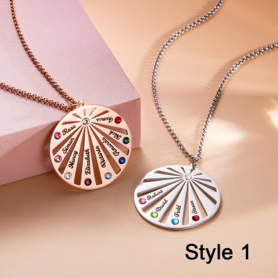 Customized Family Round & Heart Name Necklace with Birthstone